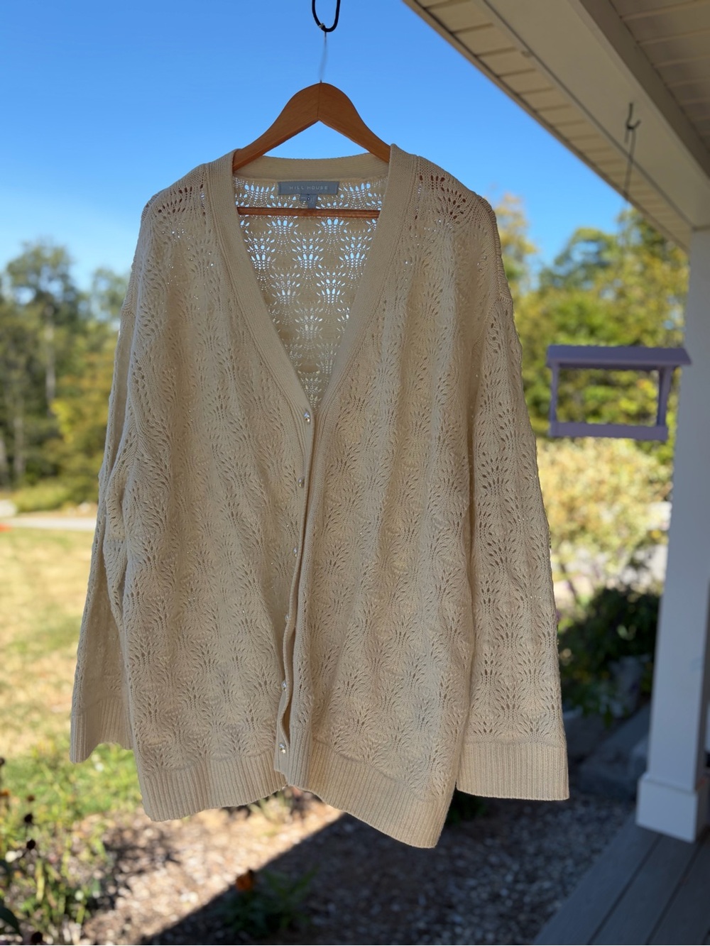 Light Cream Openwork Button-Front Cardigan Sweater